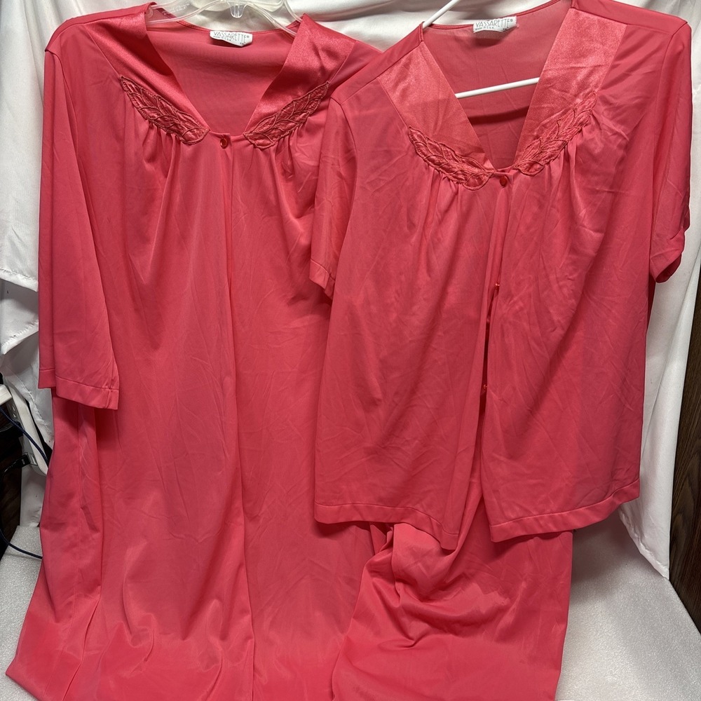 Vintage Vassarette 1960's Top Form Pink Nylon 3 Piece Pajamas Set Size XXL